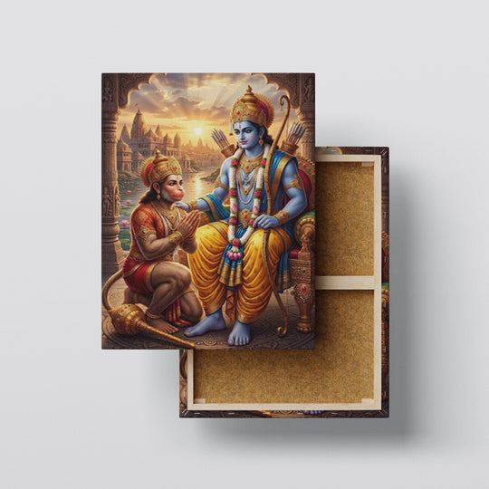 Lord Rama Blessing Lord Hanuman Heritage Portrait - Premium Canvas Wall Art