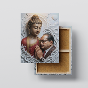 Dr. Babasaheb Ambedkar in Reverence to Lord Gautam Buddha Premium Canvas Wall Art Frame