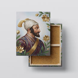 Chhatrapati Sambhaji Maharaj: Royal Floral Profile Heritage Portrait – Premium Canvas Wall Art