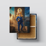 Dr. Babasaheb Ambedkar and Lord Gautam Buddha with Stupa and Parliament Background Premium Canvas