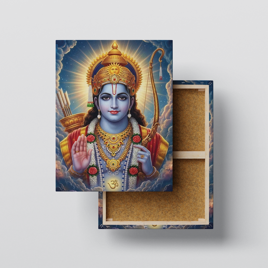 पवित्र ॐ सह दिव्य भगवान राम आशीर्वाद पोर्ट्रेट - प्रीमियम कॅनव्हास वॉल आर्ट
