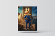 Dr. Babasaheb Ambedkar and Lord Gautam Buddha with Stupa and Parliament Background Premium Canvas
