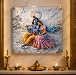 Divine Eternal Love of Radha Krishna: Moonlit Vrindavan Yugal Swaroop – Premium Acrylic Wall Art