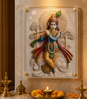 Manmohak Muralidhar Shri Krishna: Madhur Bansuri Shringar Portrait – Premium Acrylic Wall Art
