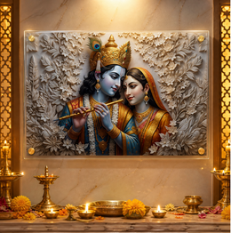 Shashwat Prem Radha Krishna: Pushp Vrindavan Yugal Swaroop – Premium Acrylic Wall Art