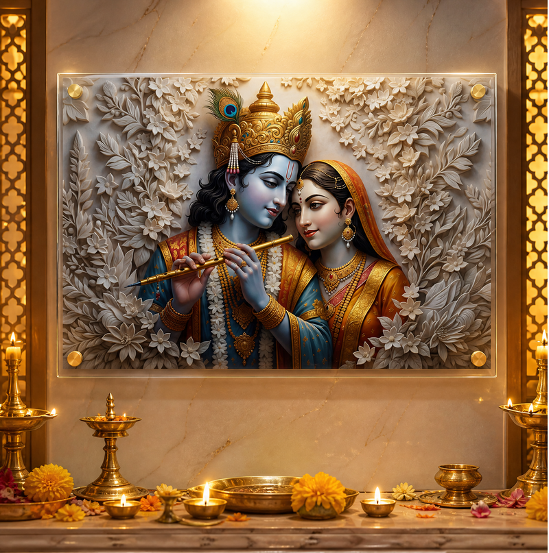 Shashwat Prem Radha Krishna: Pushp Vrindavan Yugal Swaroop – Premium Acrylic Wall Art