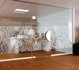 White Bold Swirl Abstract Window Film | Self-Adhesive Fluid Line Art Glass Decal | Peel and Stick Organic Wave Privacy Partition Sticker