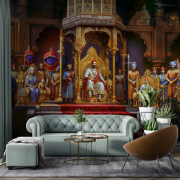 Majestic Maratha Rajdarbar Custom Wallpaper - Royal Family Gold Foil Edition