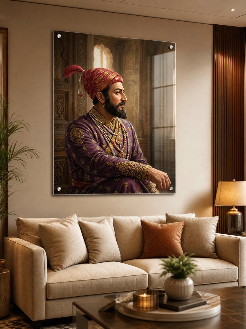 Royal Regal Presence Heritage Portrait | Chhatrapati Shivaji Maharaj – Premium Acrylic Wall Art