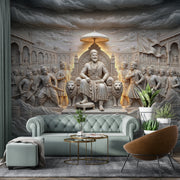 Chhatrapati Shivaji Maharaj Royal Court Mural - Premium Gold Foil Custom Wallpaper
