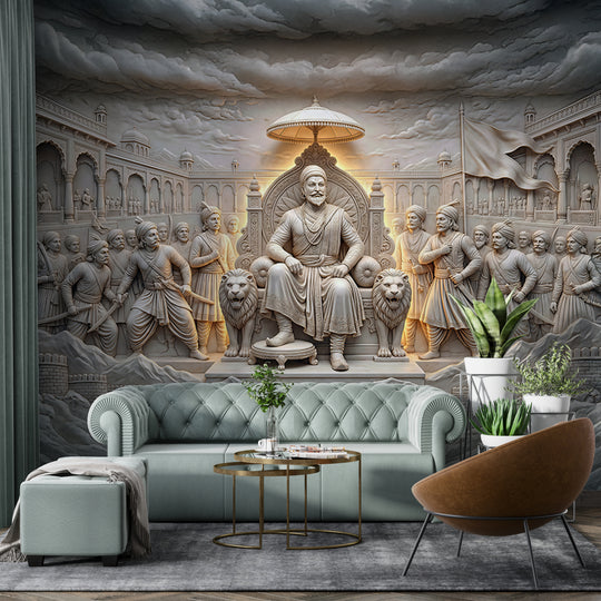 Chhatrapati Shivaji Maharaj Royal Court Mural - Premium Gold Foil Custom Wallpaper
