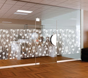 White Wavy Spiral Frosted Window Film | Self-Adhesive Abstract Coil Glass Decal | Peel and Stick Whimsical Line Art Privacy Partition Sticker