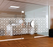 White Geometric Pinwheel Window Film | Self-Adhesive Interlocking Curve Glass Decal | Peel and Stick Symmetrical Clover Privacy Partition Sticker