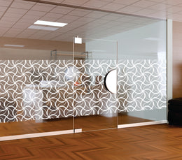 White Geometric Pinwheel Window Film | Self-Adhesive Interlocking Curve Glass Decal | Peel and Stick Symmetrical Clover Privacy Partition Sticker