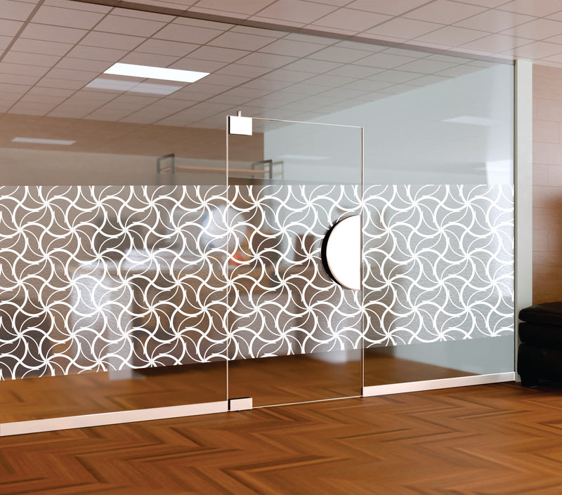 White Geometric Pinwheel Window Film | Self-Adhesive Interlocking Curve Glass Decal | Peel and Stick Symmetrical Clover Privacy Partition Sticker