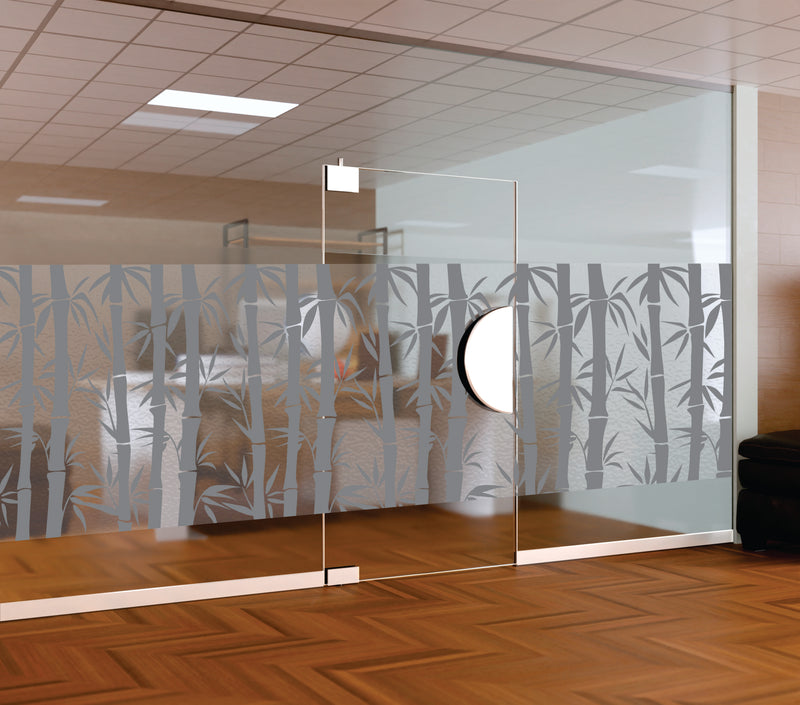 Charcoal Grey Bamboo Forest Window Film | Self-Adhesive Zen Botanical Glass Decal | Peel and Stick Nature Privacy Partition Sticker