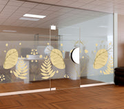 Elegant Gold Botanical Leaf Privacy Window Film | Self-Adhesive Frosted Glass Decal for Home & Office