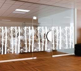 White Bamboo Forest Window Film | Self-Adhesive Zen Botanical Glass Decal | Peel and Stick Nature Privacy Partition Sticker