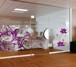 Purple Floral Swirl Frosted Window Film | Self-Adhesive Botanical Vine Glass Decal | Peel and Stick Decorative Privacy Partition Sticker