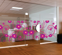 Vibrant Purple Floral & Pink Swirl Vine Window Film | Self-Adhesive Frosted Glass Decal | Peel and Stick Botanical Privacy Partition Sticker