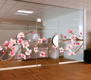 Pink Cherry Blossom Sakura Window Film | Self-Adhesive Frosted Glass Decal | Peel and Stick Floral Branch Privacy Partition Sticker