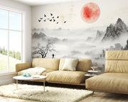 Misty Mountain Watercolor Japanese Watercolor Mountain Wallpaper | Misty Landscape Mural – Large Aesthetic Wallpaper for Bedroom Living Room, Japanese Boho Home Decor