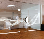 White Abstract Wave Window Film | Self-Adhesive Fluid Mesh Ribbon Glass Decal | Peel and Stick Modern Dynamic Privacy Partition Sticker