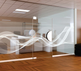White Abstract Wave Window Film | Self-Adhesive Fluid Mesh Ribbon Glass Decal | Peel and Stick Modern Dynamic Privacy Partition Sticker