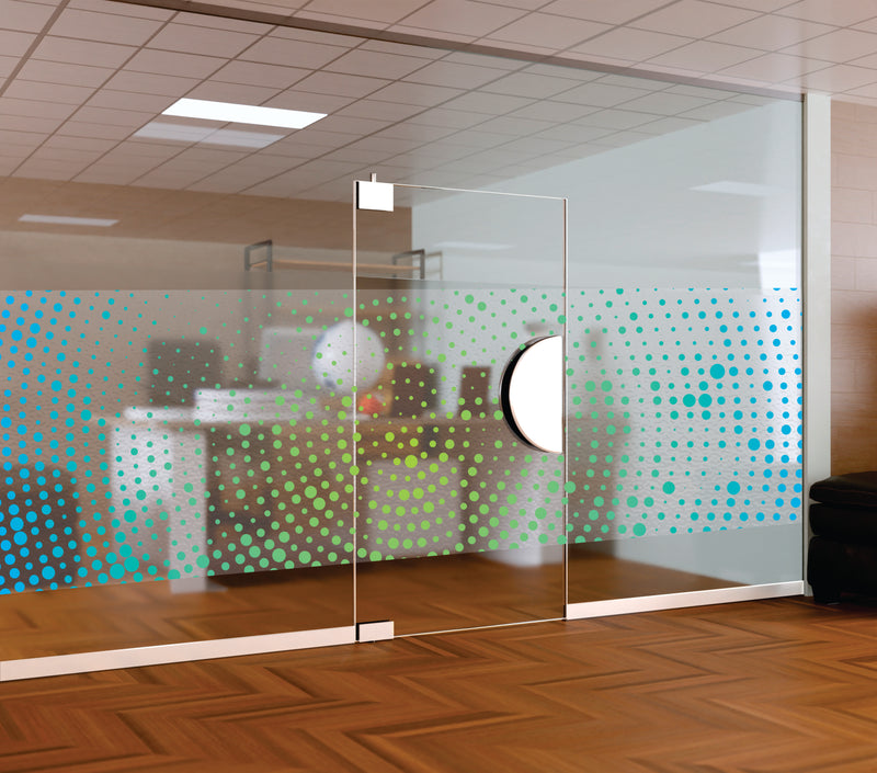 Blue & Green Gradient Halftone Window Film | Self-Adhesive Dot Matrix Glass Decal | Peel and Stick Modern Geometric Privacy Partition Sticker