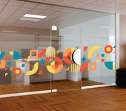 Colorful Bauhaus Geometric Window Film | Self-Adhesive Retro Abstract Glass Decal | Peel and Stick Vibrant Privacy Partition Sticker