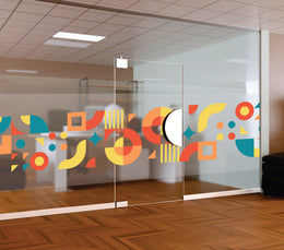 Colorful Bauhaus Geometric Window Film | Self-Adhesive Retro Abstract Glass Decal | Peel and Stick Vibrant Privacy Partition Sticker