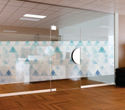 Blue & Teal Geometric Triangle Window Film | Self-Adhesive Mosaic Glass Decal | Peel and Stick Modern Privacy Partition Sticker