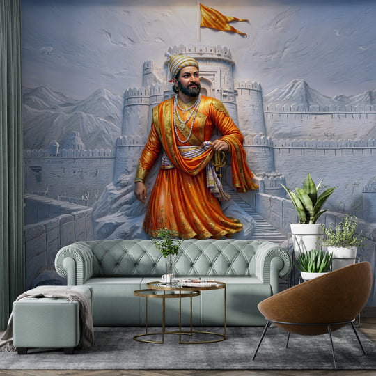 छत्रपती शिवाजी महाराज रायगड किल्ला भित्तीचित्र - प्रीमियम गोल्ड फॉइल वॉलपेपर