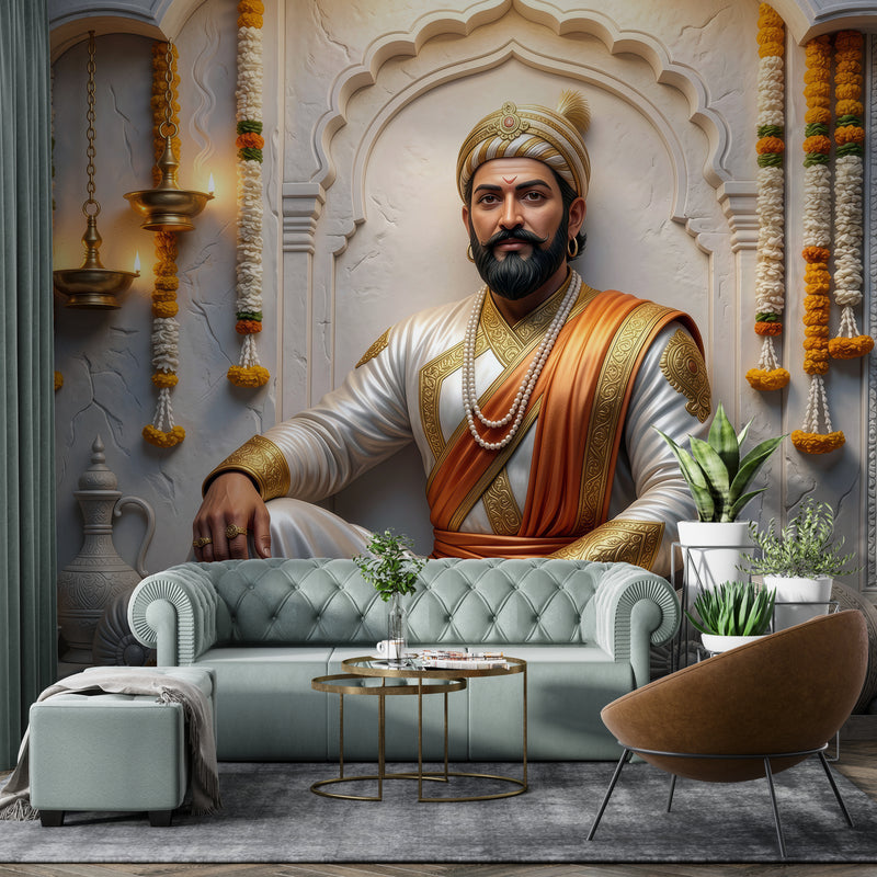 Chhatrapati Shivaji Maharaj Seated Portrait Wallpaper - Luxury Gold Foil Edition