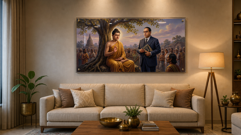 The Vision of Wisdom & Justice | Lord Buddha and Dr. Babasaheb Ambedkar – Premium Acrylic Wall Art