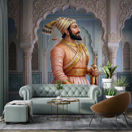 Majestic Chhatrapati Shivaji Maharaj Custom Gold Foil Wallpaper for Living Room