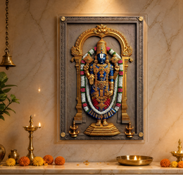 Lord Tirupati Balaji: Divine Golden Prabhavali Darshan Heritage Portrait – Premium Acrylic Wall Art