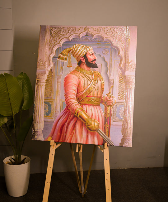 रॉयल छत्रपती शिवाजी महाराज 3D गोल्डन फॉइल कॅनव्हास – शिवजयंती विशेष संस्करण