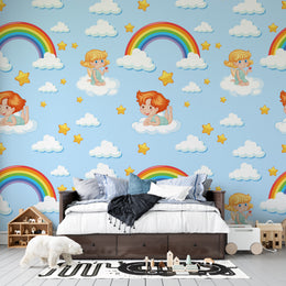 Kids Wonderland: Sky & Rainbow Dreams Premium Kids Wallpaper