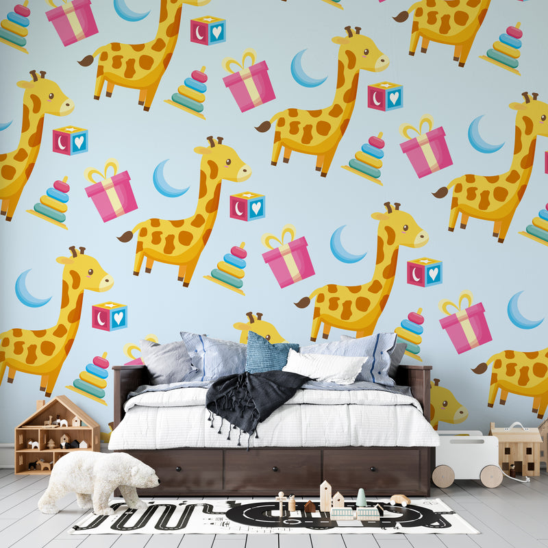 Playful Giraffes: Toybox Safari Premium Kids Wallpaper
