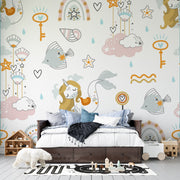 Dreamy Pastel Mermaid Unicorn and Ocean Seashells Premium Kids Wallpaper