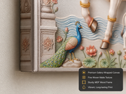 Divine Krishna Bansuri & Gau Mata | Kamdhenu Cow 3D Relief Heritage Wall Art – Premium Canvas & Glossy Acrylic Frame Collection