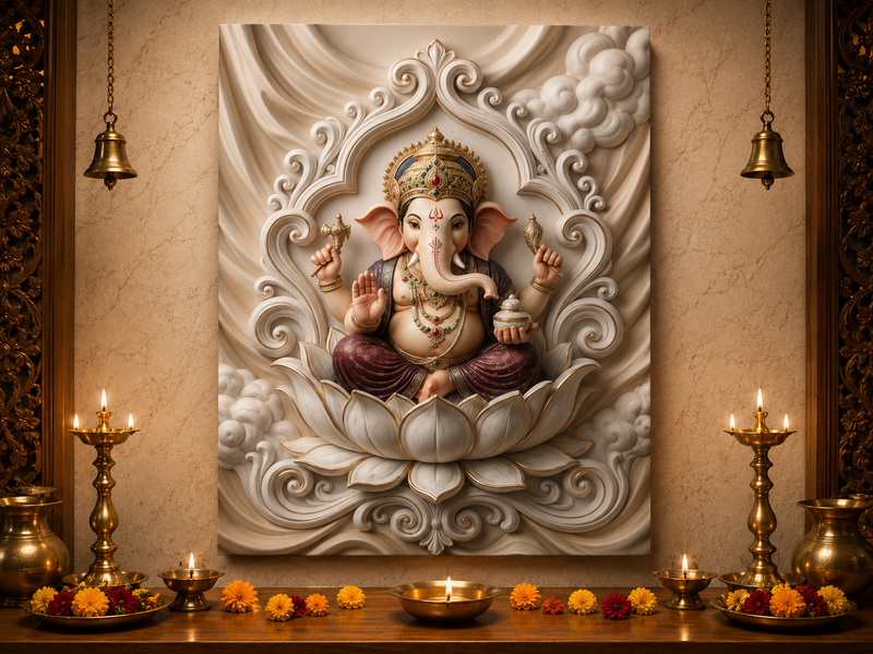 Lord Ganesha: Kamal Asan Divya Darshan Heritage Wall Art – Premium Canvas & Glossy Acrylic Frame