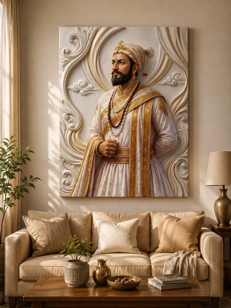 Chhatrapati Shivaji Maharaj: Shwet Swarna Darshan Heritage Wall Art – Premium Canvas