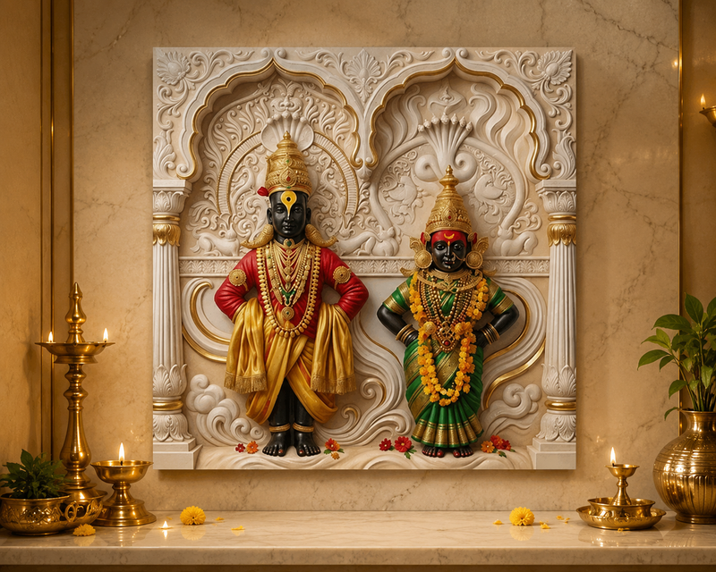 Lord Vitthal and Goddess Rukmini: Divya Darshan Pandharpur Pariwar Heritage Wall Art – Luxury Canvas | Glossy Acrylic Frame