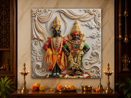 Lord Vitthal and Goddess Rukmini: Vitthal Rukmini Pandharpur Pariwar Heritage Wall Art – Luxury Canvas | Glossy Acrylic Frame