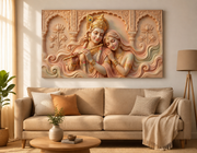 Divine Radha Krishna: Prem Ras Sculptural Heritage Wall Art – Premium Canvas & Glossy Acrylic Collection