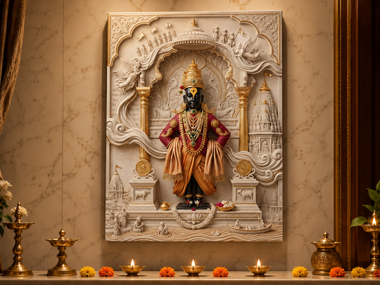 भगवान विठ्ठल: पंढरपूरची वारी चंद्रभागा दर्शन हेरिटेज वॉल आर्ट – लक्झरी कॅनव्हास | ग्लॉसी ॲक्रेलिक फ्रेम