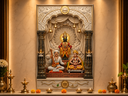 भगवान विठ्ठल, संत तुकाराम आणि संत ज्ञानेश्वर: पंढरपूर दरबार हेरिटेज वॉल आर्ट – प्रीमियम कॅनव्हास | ग्लॉसी ॲक्रेलिक फ्रेम