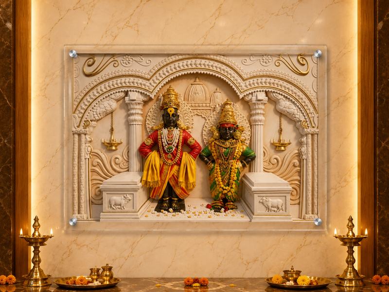 Vithu Mauli & Rakhumai Yugal Roop: 3D Sangmarmari Prabhavali – Premium Acrylic Art